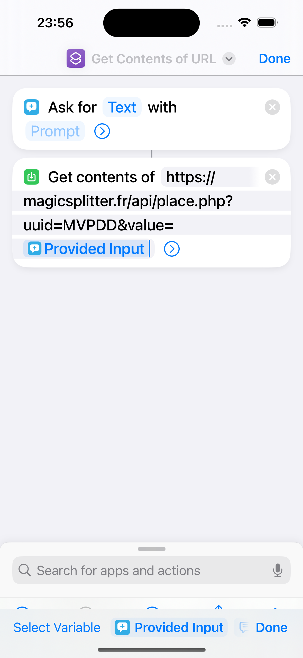 Insert input variable